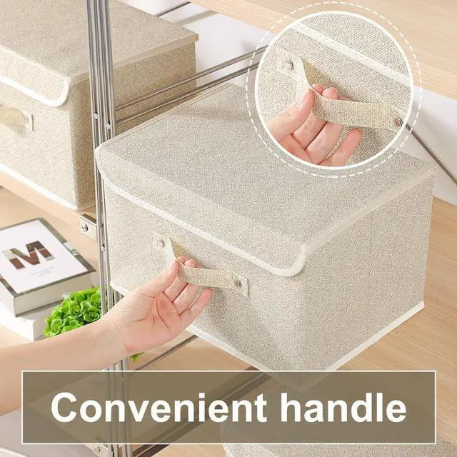 Alt view image 5 of 7 - Storage Boxes, Collapsible Storage Bins with Lids, Cotton and linen cloth Storage Baskets with Handle, for Books, Closet, Bedroom, Home, 13x9.1x7.9 in, Grey and Beige