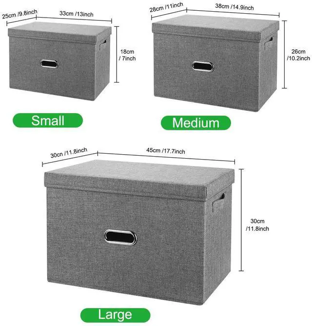 Alt view image 7 of 7 - Linen Fabric Collapsible Storage Bins with Removable Lids and Handles, Washable Storage Box Containers Baskets Cube with Cover for Bedroom,Closet,Office,Living Room,Nursery (Green, Medium)