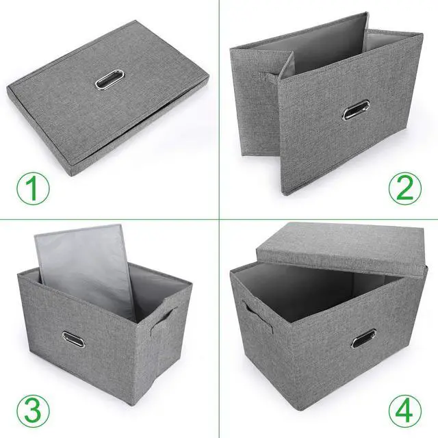 Alt view image 3 of 7 - Linen Fabric Collapsible Storage Bins with Removable Lids and Handles, Washable Storage Box Containers Baskets Cube with Cover for Bedroom,Closet,Office,Living Room,Nursery (Green, Medium)