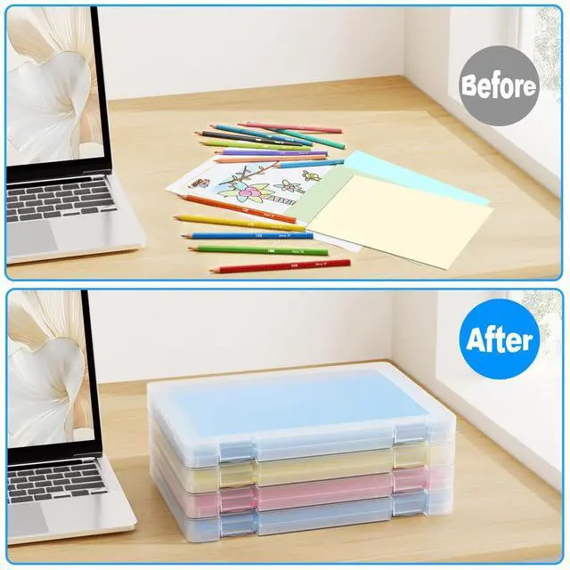 Alt view image 6 of 7 - 1 Pack A4 File Box Paper Organizers Holder, Transparent Document Paper Project Case, Plastic Paper Storage Container Box File Protector for Magazine, Scrapbook, Office School Supplies