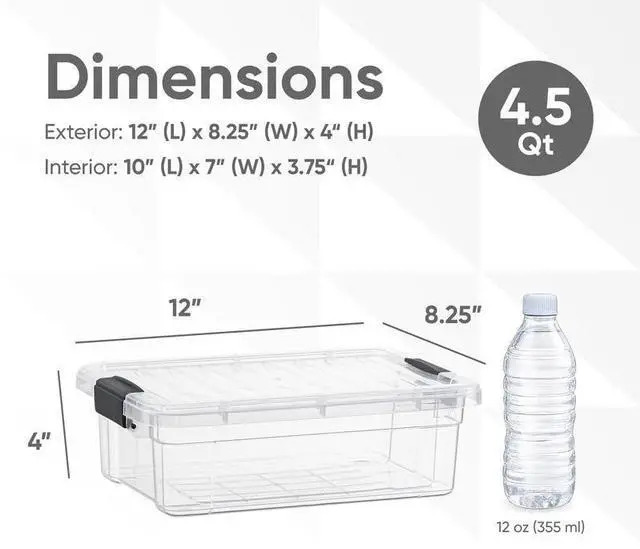 Alt view image 2 of 7 - Clear Plastic Storage Bins with Lid, 4.5 Quart Box, Organizing Containers, Stackable Plastic Tote for Home, Garage, Dorm, School, and Office