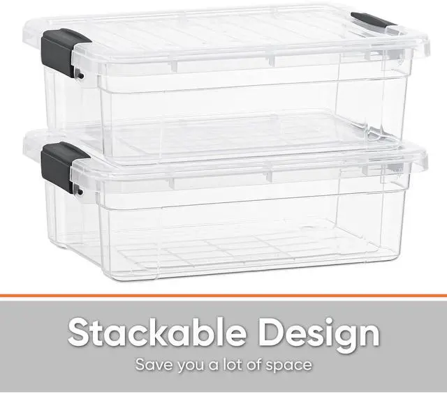 Alt view image 4 of 7 - Clear Plastic Storage Bins with Lid, 4.5 Quart Box, Organizing Containers, Stackable Plastic Tote for Home, Garage, Dorm, School, and Office