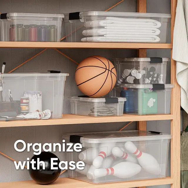 Alt view image 5 of 7 - Clear Plastic Storage Bins with Lid, 4.5 Quart Box, Organizing Containers, Stackable Plastic Tote for Home, Garage, Dorm, School, and Office