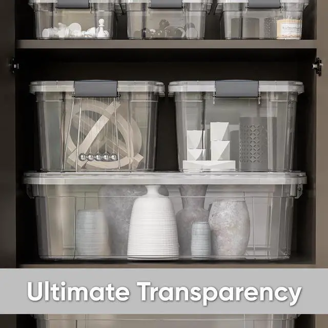 Alt view image 6 of 7 - Clear Plastic Storage Bins with Lid, 4.5 Quart Box, Organizing Containers, Stackable Plastic Tote for Home, Garage, Dorm, School, and Office