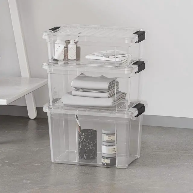 Alt view image 7 of 7 - Clear Plastic Storage Bins with Lid, 4.5 Quart Box, Organizing Containers, Stackable Plastic Tote for Home, Garage, Dorm, School, and Office
