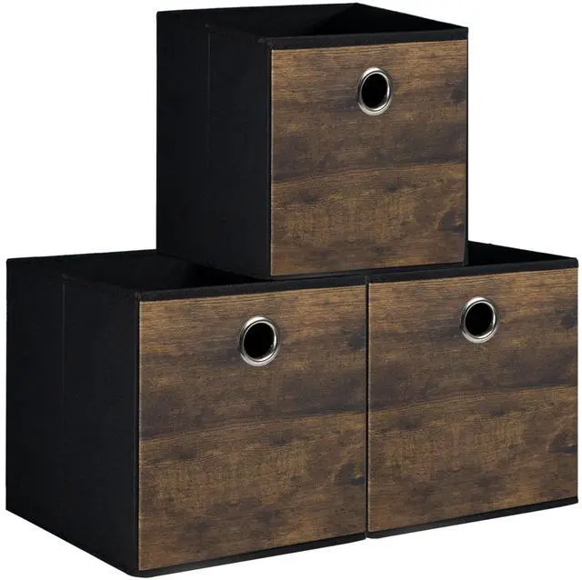 Main image of Decorative Cube Storage Bin with Wood Grain,Thickened Fabric Storage Cube Box Sturdy Cube Basket for Shelves,Space Saving Storage Organizer for Home,Office,Nursery,Dorm Closet,3 Pack(12.6x12.6x12.6in)
