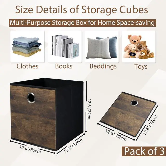 Alt view image 3 of 7 - Decorative Cube Storage Bin with Wood Grain,Thickened Fabric Storage Cube Box Sturdy Cube Basket for Shelves,Space Saving Storage Organizer for Home,Office,Nursery,Dorm Closet,3 Pack(12.6x12.6x12.6in)