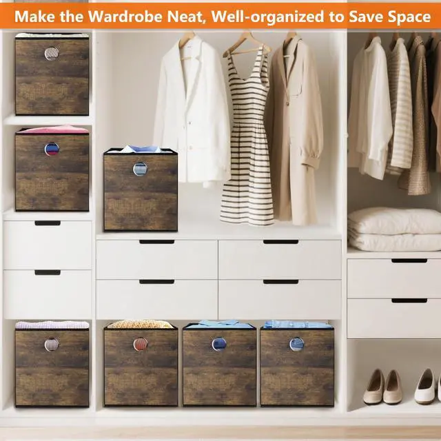 Alt view image 6 of 7 - Decorative Cube Storage Bin with Wood Grain,Thickened Fabric Storage Cube Box Sturdy Cube Basket for Shelves,Space Saving Storage Organizer for Home,Office,Nursery,Dorm Closet,3 Pack(12.6x12.6x12.6in)