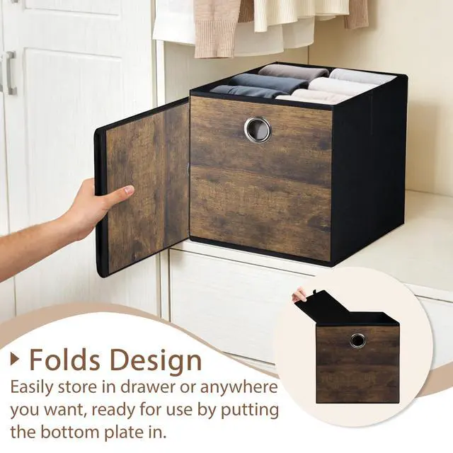 Alt view image 4 of 7 - Decorative Cube Storage Bin with Wood Grain,Thickened Fabric Storage Cube Box Sturdy Cube Basket for Shelves,Space Saving Storage Organizer for Home,Office,Nursery,Dorm Closet,3 Pack(12.6x12.6x12.6in)