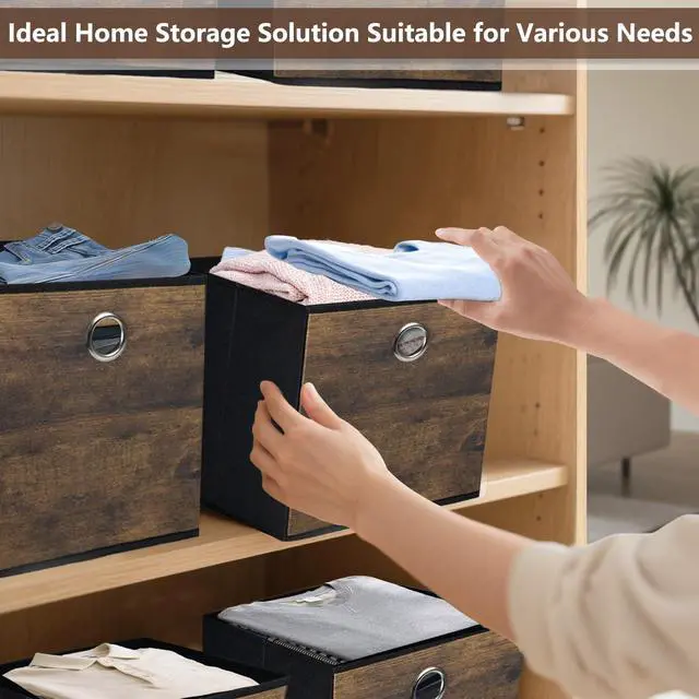 Alt view image 2 of 7 - Decorative Cube Storage Bin with Wood Grain,Thickened Fabric Storage Cube Box Sturdy Cube Basket for Shelves,Space Saving Storage Organizer for Home,Office,Nursery,Dorm Closet,3 Pack(12.6x12.6x12.6in)