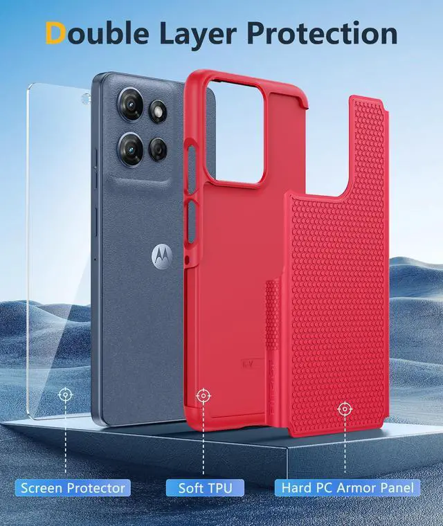 Alt view image 3 of 7 - for Moto G 2026/2025 Case: Moto G Play 2026/Moto G Power 2025 Case Dual Layer Military Protective Heavy Duty Cell Phone Cover with Screen Protector Shockproof Rugged Non Slip Textured (Red)