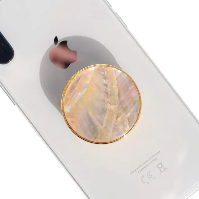 Main image of Universal Phone Grip & Stand, Genuine Natural Gemstone/Seashell, Strong Adhesive Finger Holder, Collapsible Socket for iPhone, Samsung Galaxy, Kindle and Tablets (Crème)