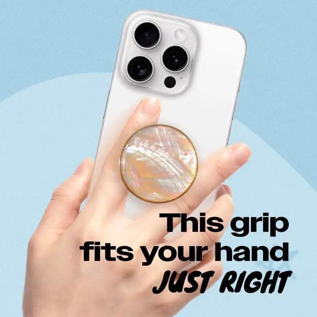 Alt view image 2 of 7 - Universal Phone Grip & Stand, Genuine Natural Gemstone/Seashell, Strong Adhesive Finger Holder, Collapsible Socket for iPhone, Samsung Galaxy, Kindle and Tablets (Crème)