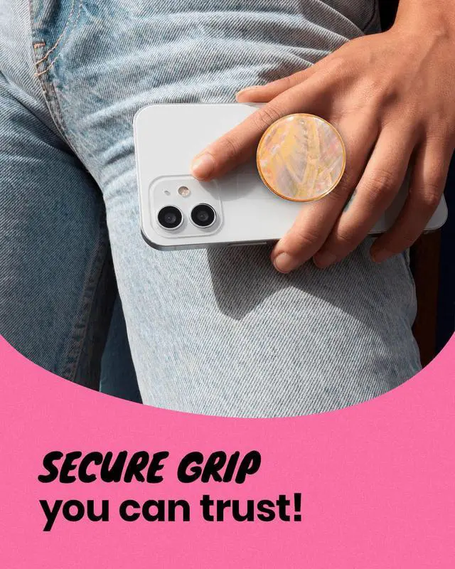 Alt view image 6 of 7 - Universal Phone Grip & Stand, Genuine Natural Gemstone/Seashell, Strong Adhesive Finger Holder, Collapsible Socket for iPhone, Samsung Galaxy, Kindle and Tablets (Crème)