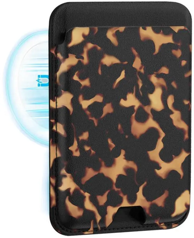 Alt view image 2 of 7 - Upgraded Magnetic Cell Phone Wallet Card Holder-Compatible with MagSafe for iPhone 17/16/ 15/14/13/12 Series, Leather Magsafe Wallet for Back of Phone (Tortoise Shell)