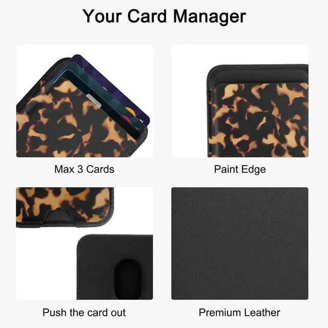 Alt view image 4 of 7 - Upgraded Magnetic Cell Phone Wallet Card Holder-Compatible with MagSafe for iPhone 17/16/ 15/14/13/12 Series, Leather Magsafe Wallet for Back of Phone (Tortoise Shell)