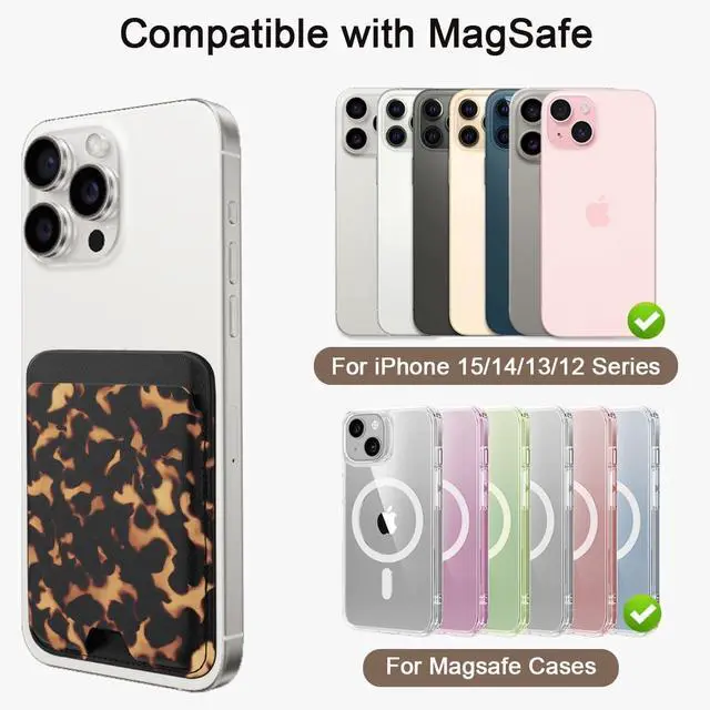 Alt view image 5 of 7 - Upgraded Magnetic Cell Phone Wallet Card Holder-Compatible with MagSafe for iPhone 17/16/ 15/14/13/12 Series, Leather Magsafe Wallet for Back of Phone (Tortoise Shell)