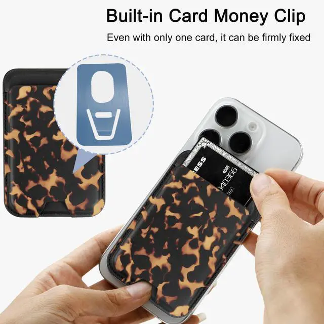 Alt view image 6 of 7 - Upgraded Magnetic Cell Phone Wallet Card Holder-Compatible with MagSafe for iPhone 17/16/ 15/14/13/12 Series, Leather Magsafe Wallet for Back of Phone (Tortoise Shell)