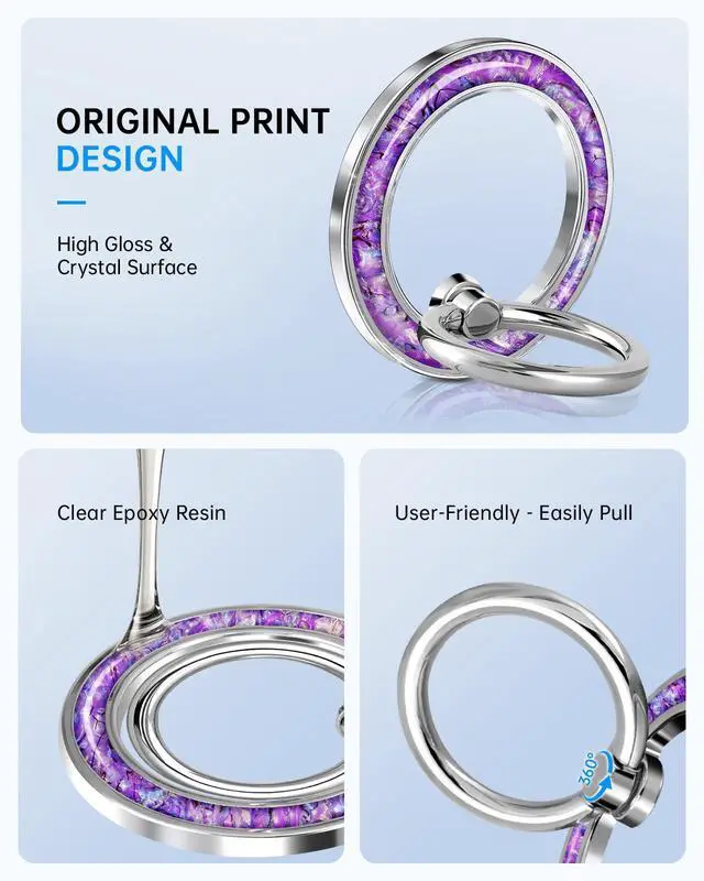 Alt view image 3 of 6 - Phone Ring Holder Compatible with MagSafe - Magnetic Cell Phone Grip Magnet Removable Finger Ring Grip Stand Cute Girly Unique Kawaii Shell Design for iPhone 17 Pro Max 16 15 14 13 12 Series