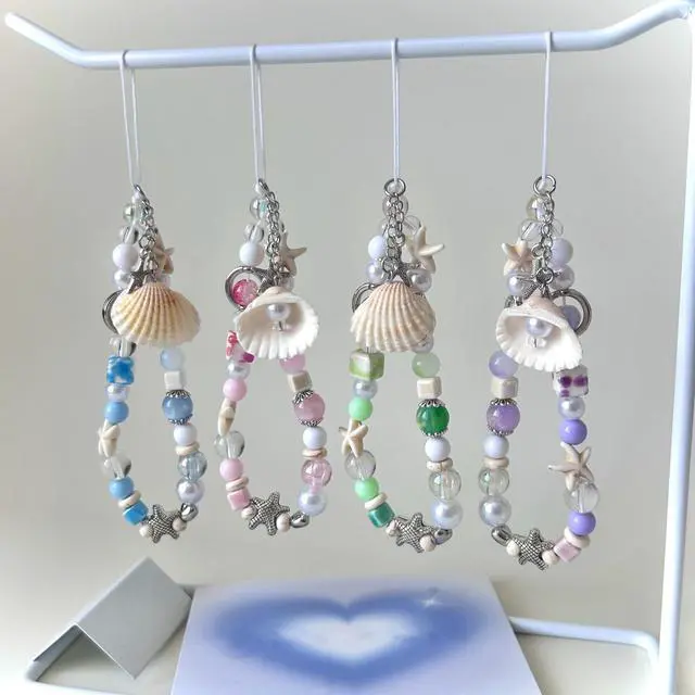 Alt view image 5 of 5 - Cute Shell Cell Phone Lanyard Strap Charms - Handmade Starfish Phone Charms for Women (Purple)