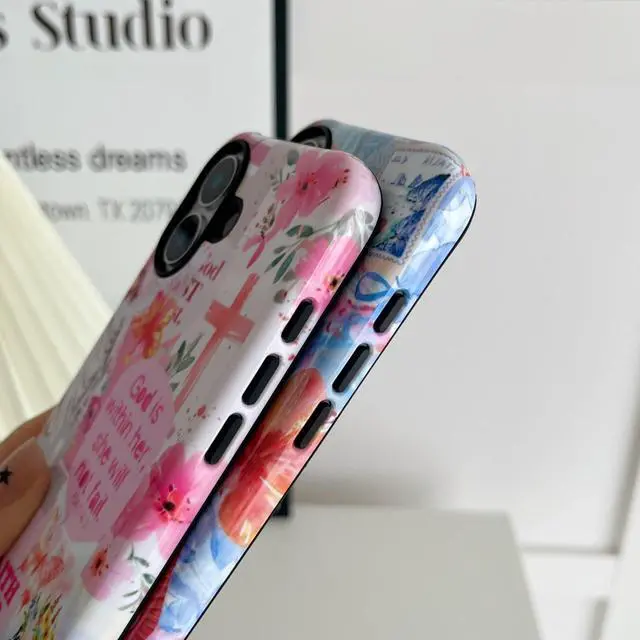 Alt view image 4 of 7 - Compatible with iPhone 17 Cute Summer Phone Cases Flowers Jellyfish Starfish Seahorse Pattern Beautiful and Dazzling for Girls and Women Double-Layer Protective Case (Shell)