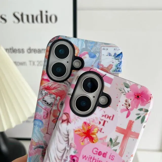 Alt view image 5 of 7 - Compatible with iPhone 17 Cute Summer Phone Cases Flowers Jellyfish Starfish Seahorse Pattern Beautiful and Dazzling for Girls and Women Double-Layer Protective Case (Shell)