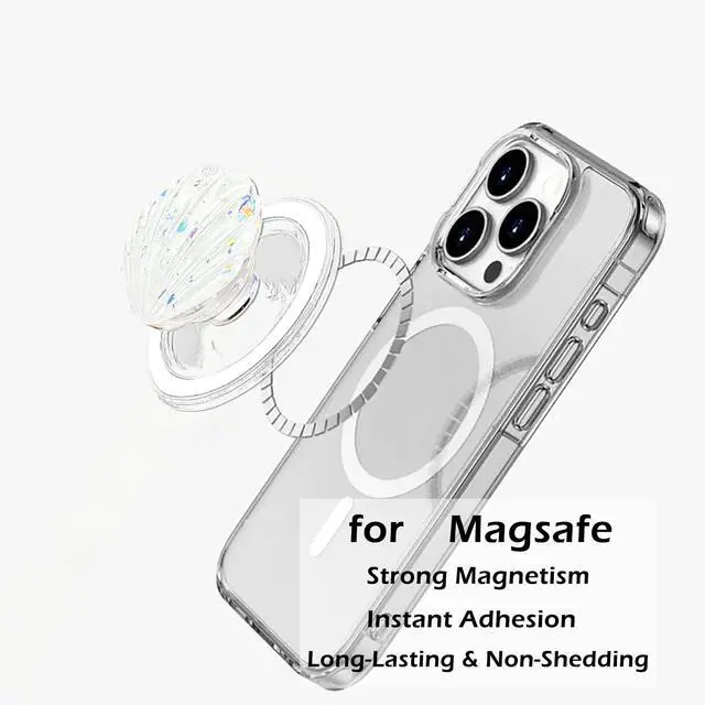 Alt view image 2 of 7 - for MagSafe Magnetic White Shell Transparent Collapsible Mobile Phone Grip, Compatible for iPhone 17 & 16 & 15 & 14 & 13 & 12 Series Stand Holder, Include Magnetic Ring