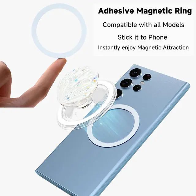 Alt view image 3 of 7 - for MagSafe Magnetic White Shell Transparent Collapsible Mobile Phone Grip, Compatible for iPhone 17 & 16 & 15 & 14 & 13 & 12 Series Stand Holder, Include Magnetic Ring