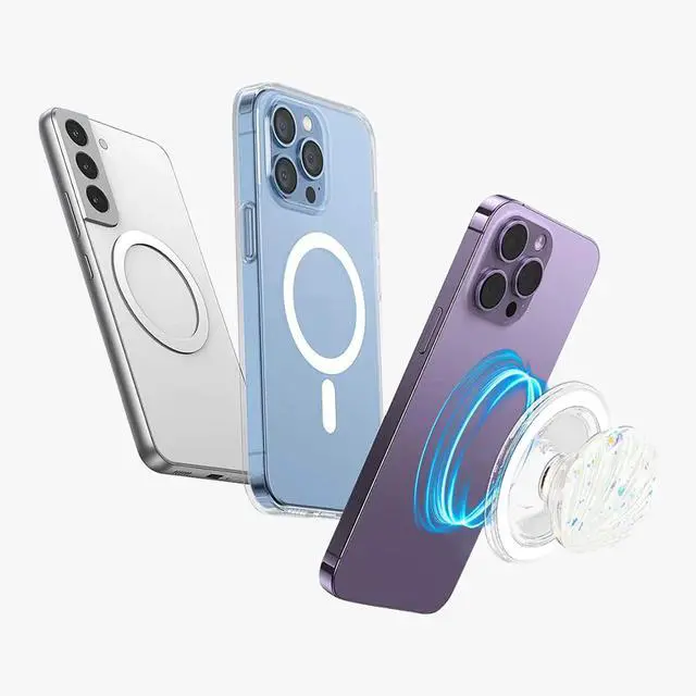 Alt view image 5 of 7 - for MagSafe Magnetic White Shell Transparent Collapsible Mobile Phone Grip, Compatible for iPhone 17 & 16 & 15 & 14 & 13 & 12 Series Stand Holder, Include Magnetic Ring