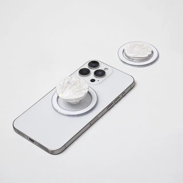 Alt view image 7 of 7 - for MagSafe Magnetic White Shell Transparent Collapsible Mobile Phone Grip, Compatible for iPhone 17 & 16 & 15 & 14 & 13 & 12 Series Stand Holder, Include Magnetic Ring