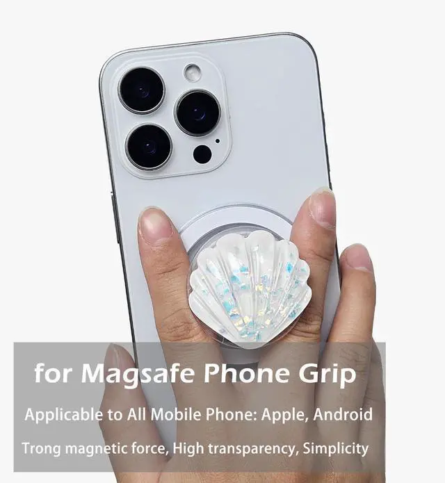 Alt view image 4 of 7 - for MagSafe Magnetic White Shell Transparent Collapsible Mobile Phone Grip, Compatible for iPhone 17 & 16 & 15 & 14 & 13 & 12 Series Stand Holder, Include Magnetic Ring