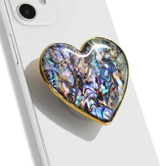 Main image of Cute Natural Seashell Design Heart Shape Collapsible Mobile Phone Grip Stand Holder for Smartphone Tablet Cell Phone Accessory (Black Fresh Water)