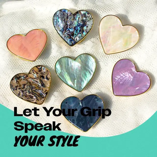 Alt view image 3 of 7 - Cute Natural Seashell Design Heart Shape Collapsible Mobile Phone Grip Stand Holder for Smartphone Tablet Cell Phone Accessory (Black Fresh Water)