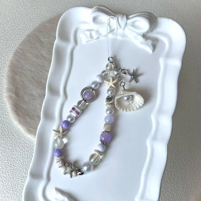 Alt view image 2 of 5 - Cute Shell Cell Phone Lanyard Strap Charms - Handmade Starfish Phone Charms for Women (Purple)