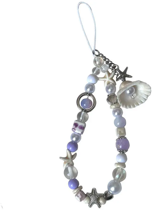 Main image of Cute Shell Cell Phone Lanyard Strap Charms - Handmade Starfish Phone Charms for Women (Purple)