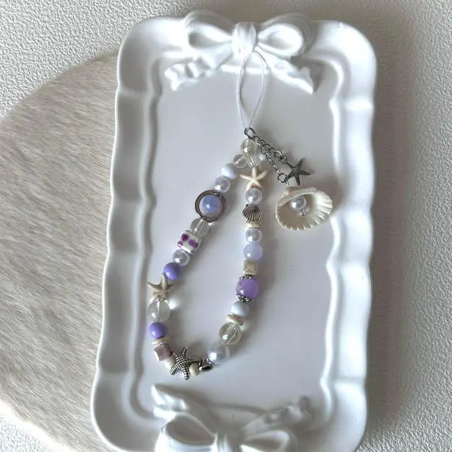 Alt view image 3 of 5 - Cute Shell Cell Phone Lanyard Strap Charms - Handmade Starfish Phone Charms for Women (Purple)