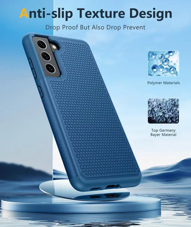 Alt view image 5 of 7 - for Samsung Galaxy S21 FE Case: Dual Layer Protective Heavy Duty Cell Phone Cover Shockproof Rugged with Non Slip Textured Back - Military Protection Bumper Tough - 6.4inch (Blue Navy)