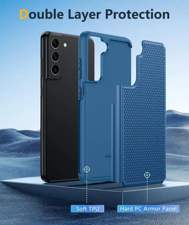 Alt view image 3 of 7 - for Samsung Galaxy S21 FE Case: Dual Layer Protective Heavy Duty Cell Phone Cover Shockproof Rugged with Non Slip Textured Back - Military Protection Bumper Tough - 6.4inch (Blue Navy)