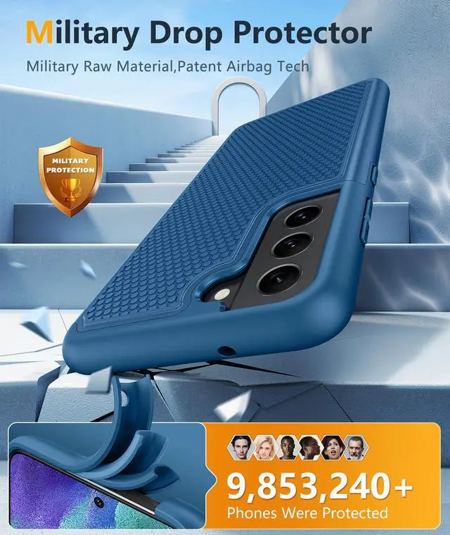 Alt view image 4 of 7 - for Samsung Galaxy S21 FE Case: Dual Layer Protective Heavy Duty Cell Phone Cover Shockproof Rugged with Non Slip Textured Back - Military Protection Bumper Tough - 6.4inch (Blue Navy)