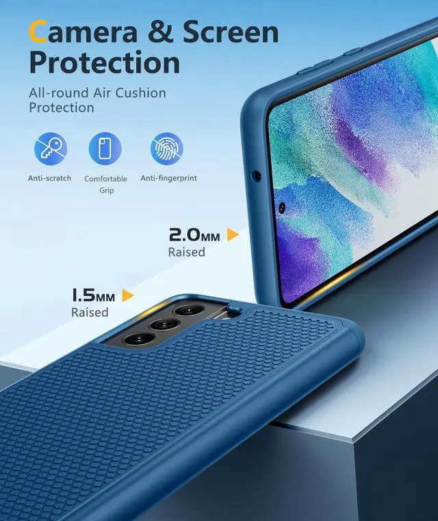 Alt view image 6 of 7 - for Samsung Galaxy S21 FE Case: Dual Layer Protective Heavy Duty Cell Phone Cover Shockproof Rugged with Non Slip Textured Back - Military Protection Bumper Tough - 6.4inch (Blue Navy)