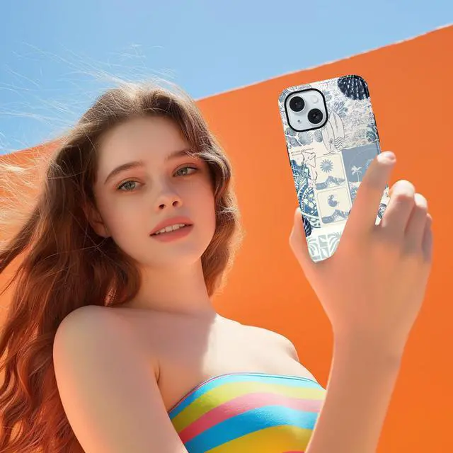 Alt view image 7 of 7 - Seashell foror iPhone 14 Plus Case 6.7",Beach Blue Collage Coast Cute Summer Phone Cases for Girl Women Boy Men TPU Scratch Resistant Shockproof Cover Cases,Coastal World