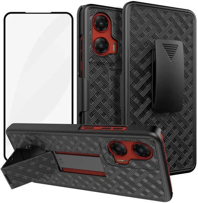 Main image of for Motorola Moto G Stylus 5G 2024 Case with Belt Clip, Motorola G Stylus 5G 2024 Holster Case with Screen Protector, Kickstand Holder, Slim Shockproof Shell Cell Phone Cover-Black