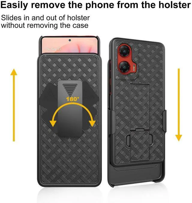 Alt view image 6 of 7 - for Motorola Moto G Stylus 5G 2024 Case with Belt Clip, Motorola G Stylus 5G 2024 Holster Case with Screen Protector, Kickstand Holder, Slim Shockproof Shell Cell Phone Cover-Black