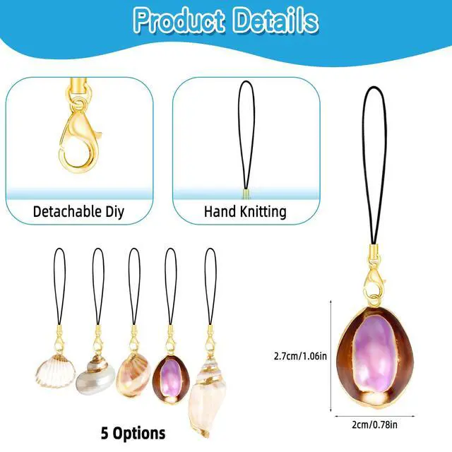Alt view image 6 of 7 - 5Pcs Shell Phone Charms Cute Beach Cellphone Charm for Case Y2K Kawaii Car Charms Kit Strap Charm for iPhone Keychain Pendants Aesthetic Phone Accessories for Bag Airpods Camera