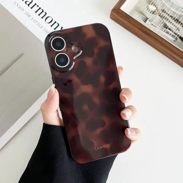 Alt view image 3 of 7 - Compatible with iPhone 16 Case, Brown Fall Tortoise Shell Phone Case for Women, Soft TPU Shockproof Protective Cover Compatible with iPhone 16 6.1", Amber