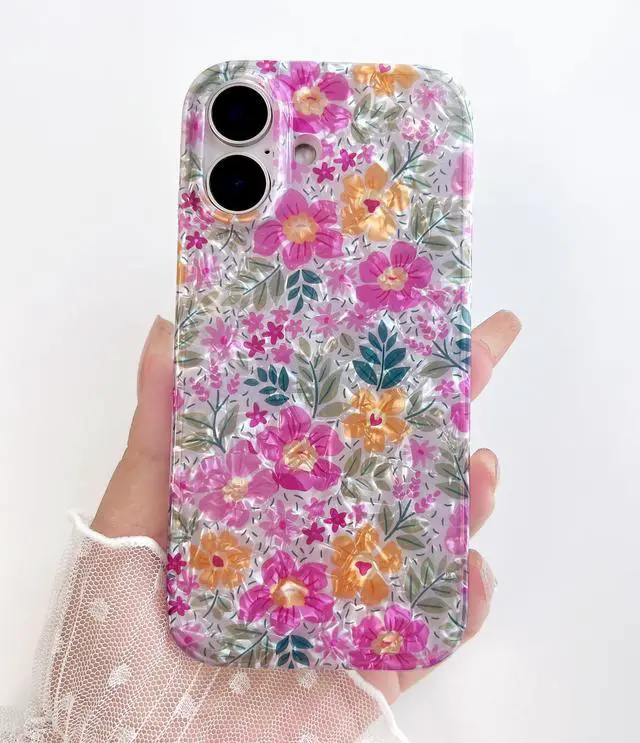 Alt view image 3 of 7 - Compatible for iPhone 17 Case 6.3 Inch, Sparkly Translucent Seashell Flower for Women Girls, Soft Modern Fantasy Floral Pattern Print Shockproof Phone Cover, Light Pink & Yellow