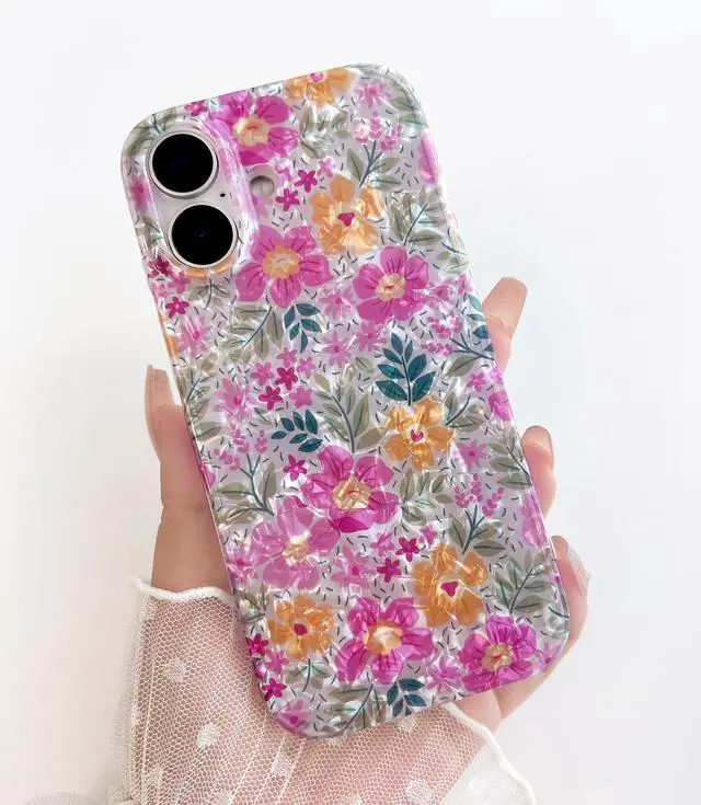Alt view image 5 of 7 - Compatible for iPhone 17 Case 6.3 Inch, Sparkly Translucent Seashell Flower for Women Girls, Soft Modern Fantasy Floral Pattern Print Shockproof Phone Cover, Light Pink & Yellow