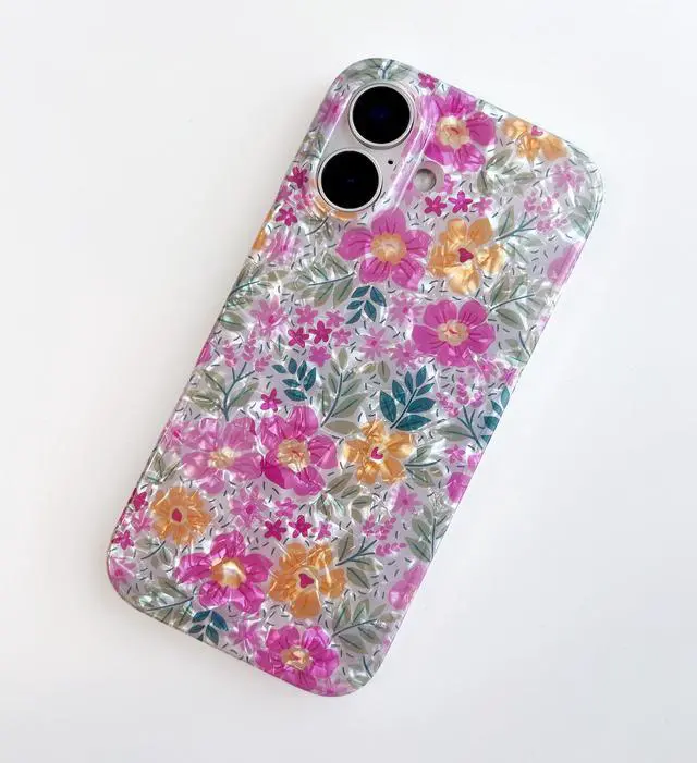 Alt view image 6 of 7 - Compatible for iPhone 17 Case 6.3 Inch, Sparkly Translucent Seashell Flower for Women Girls, Soft Modern Fantasy Floral Pattern Print Shockproof Phone Cover, Light Pink & Yellow