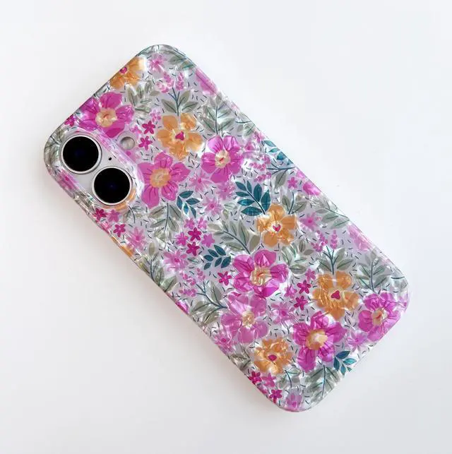 Alt view image 7 of 7 - Compatible for iPhone 17 Case 6.3 Inch, Sparkly Translucent Seashell Flower for Women Girls, Soft Modern Fantasy Floral Pattern Print Shockproof Phone Cover, Light Pink & Yellow