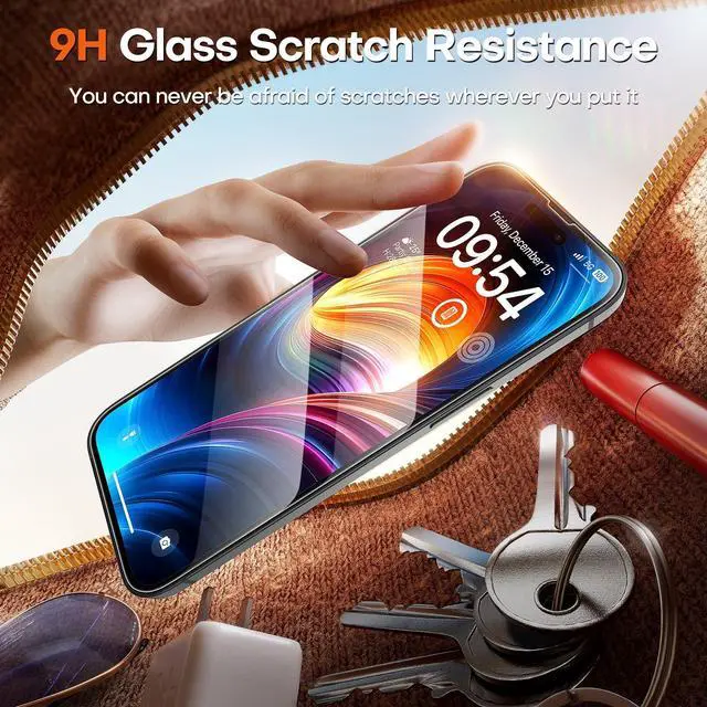 Alt view image 3 of 7 - Protector Compatible with iPhone 15 6.1", 2 Pack Military Grade Aerospace Tempered Glass 9H+ Hardness 12Ft Shatterproof Drop Protection Sensitive Touch Easy Installation Bubble-Free Anti